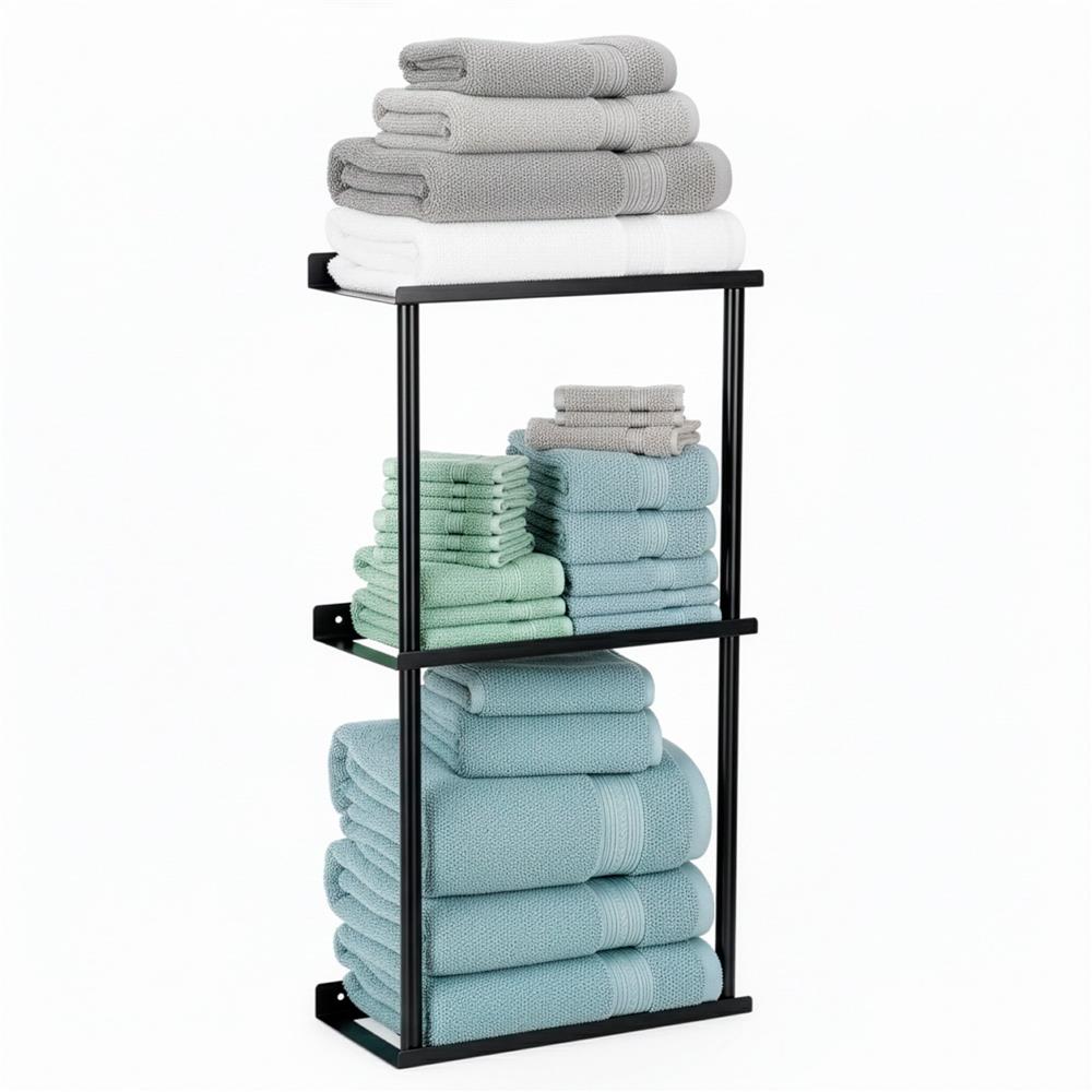 Raft metalic pentru prosoape, structura cu finisaj mat, accesorii montaj incluse, 25x16x76 cm, negru