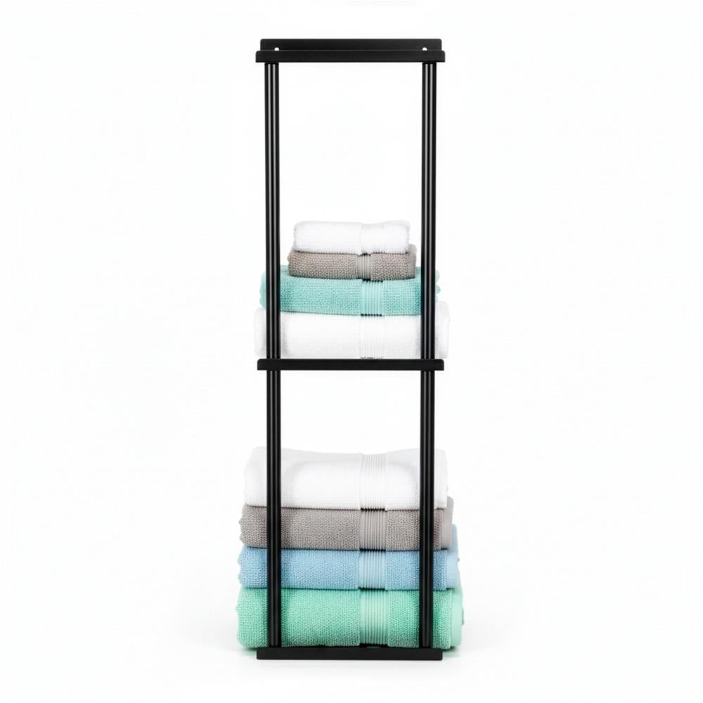 Raft metalic pentru prosoape, structura cu finisaj mat, accesorii montaj incluse, 25x16x76 cm, negru