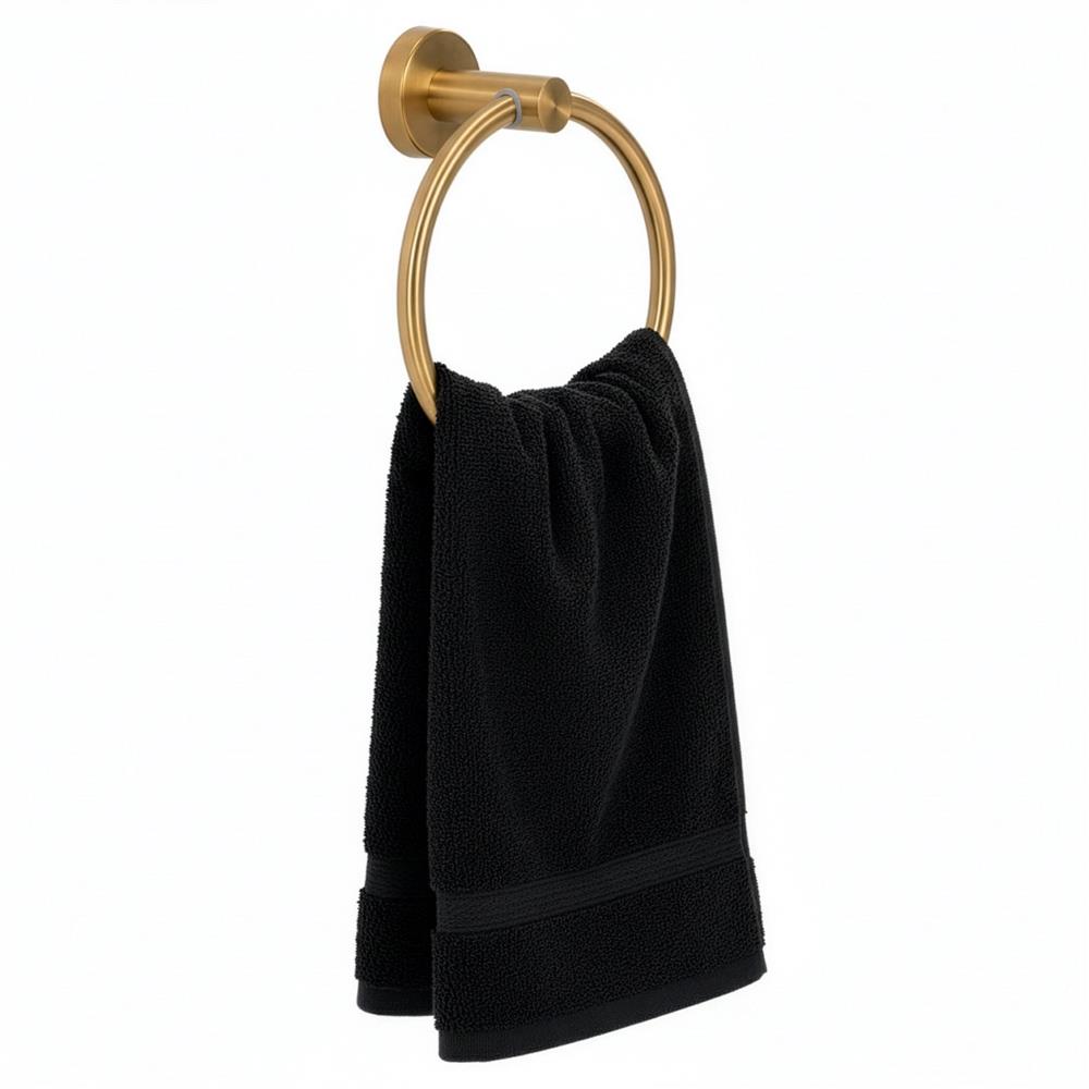 Suport metalic tip inel pentru prosop, inox cu finisaj lucios, diametru 17 cm, accesorii montaj incluse, auriu