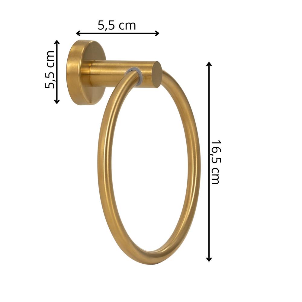 Suport metalic tip inel pentru prosop, inox cu finisaj lucios, diametru 17 cm, accesorii montaj incluse, auriu