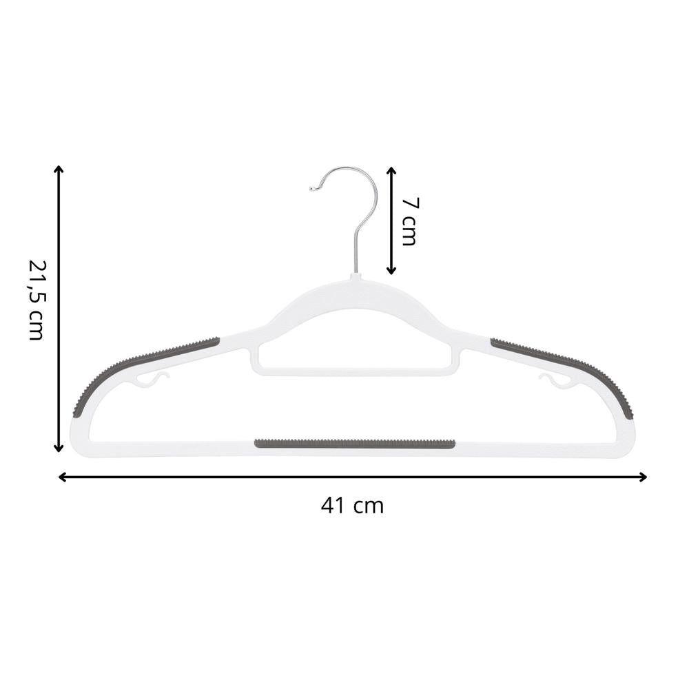 Set de 30 de umerase antiderapante pentru haine, din PE, cu carlig metalic rotativ, 41 cm, alb si gri