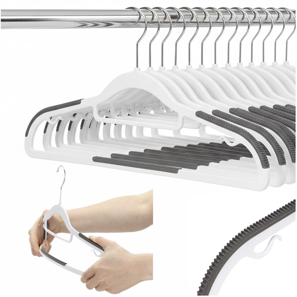 Set de 30 de umerase antiderapante pentru haine, din PE, cu carlig metalic rotativ, 41 cm, alb si gri