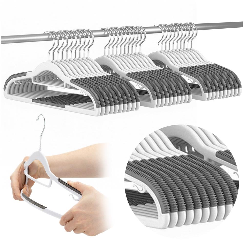 Set de 30 de umerase antiderapante pentru haine, din PE, cu carlig metalic rotativ, 41 cm, alb si gri