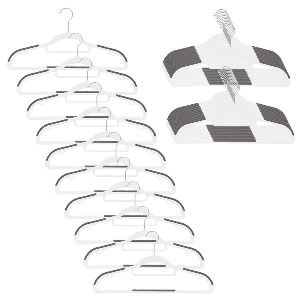Set de 30 de umerase antiderapante pentru haine, din PE, cu carlig metalic rotativ, 41 cm, alb si gri