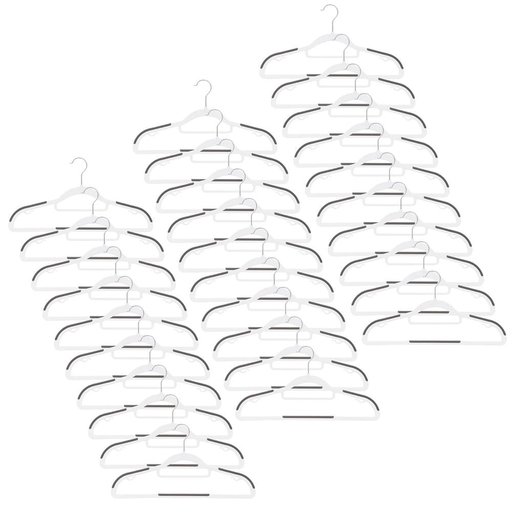 Set de 30 de umerase antiderapante pentru haine, din PE, cu carlig metalic rotativ, 41 cm, alb si gri