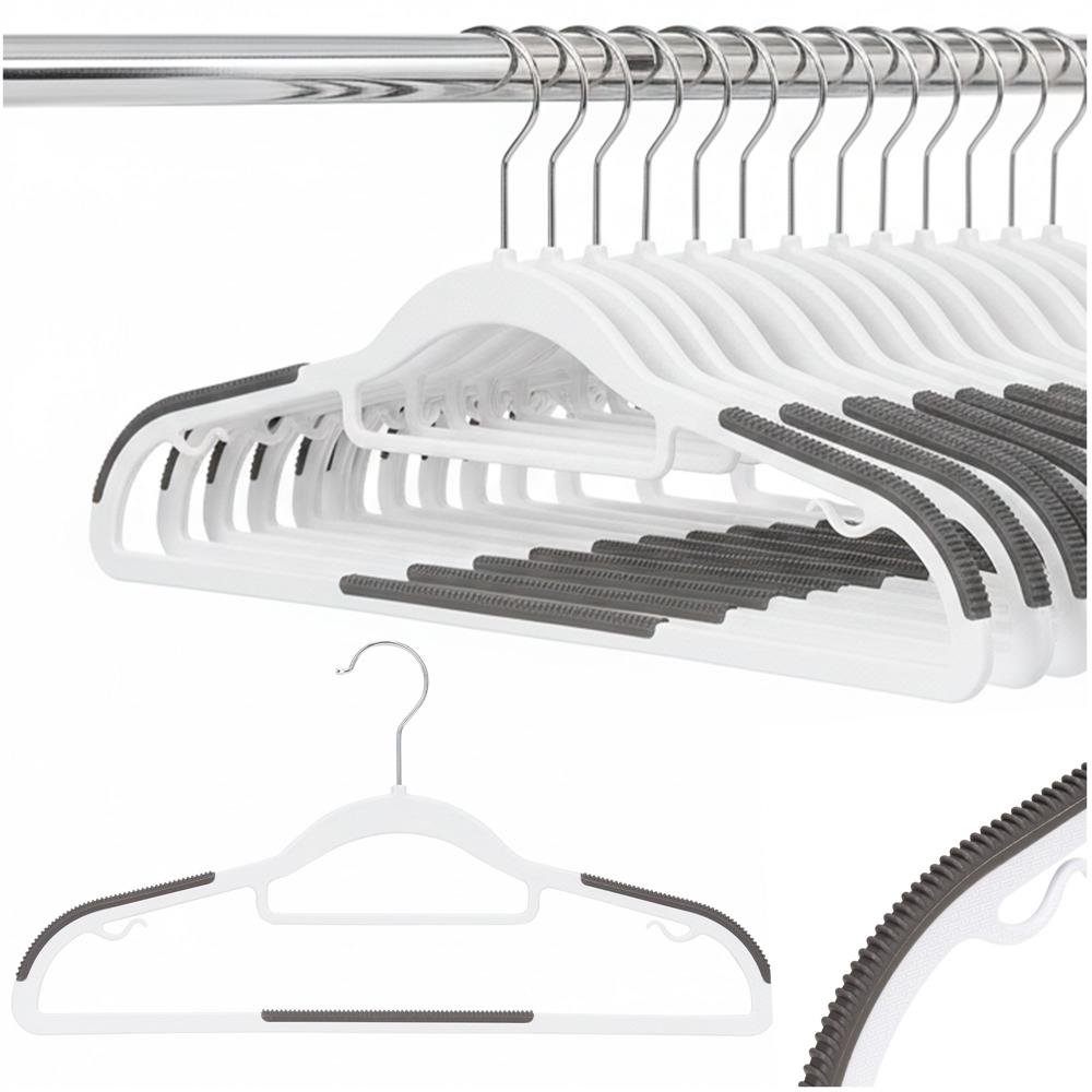 Set de 30 de umerase antiderapante pentru haine, din PE, cu carlig metalic rotativ, 41 cm, alb si gri