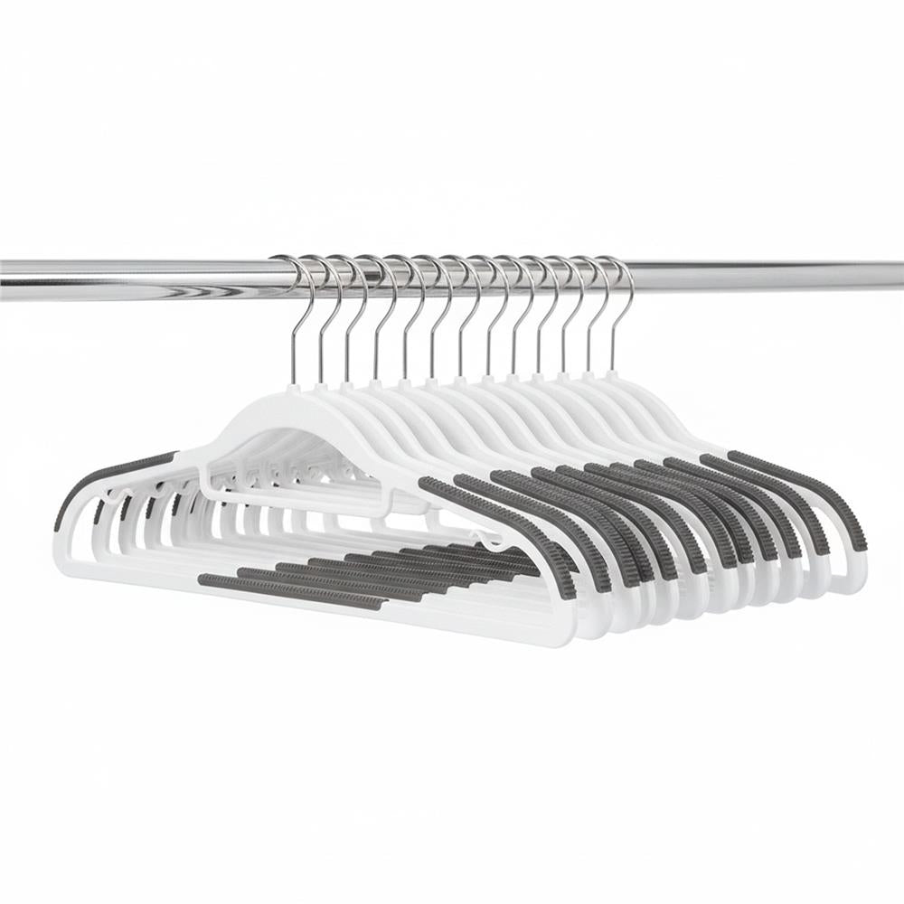 Set de 30 de umerase antiderapante pentru haine, din PE, cu carlig metalic rotativ, 41 cm, alb si gri