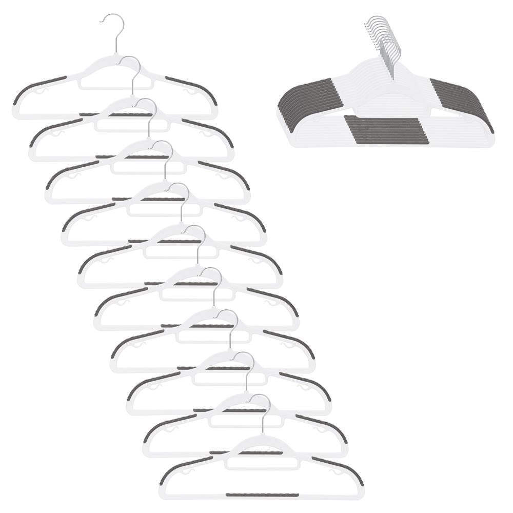 Set de 20 de umerase antiderapante pentru haine, din PE, cu carlig metalic rotativ, 41 cm, alb si gri