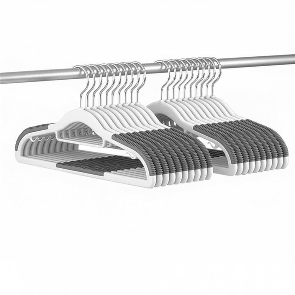 Set de 20 de umerase antiderapante pentru haine, din PE, cu carlig metalic rotativ, 41 cm, alb si gri