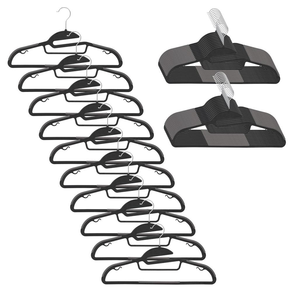 Set de 30 de umerase antiderapante pentru haine, din PE, cu carlig metalic rotativ, 41 cm, negru si gri
