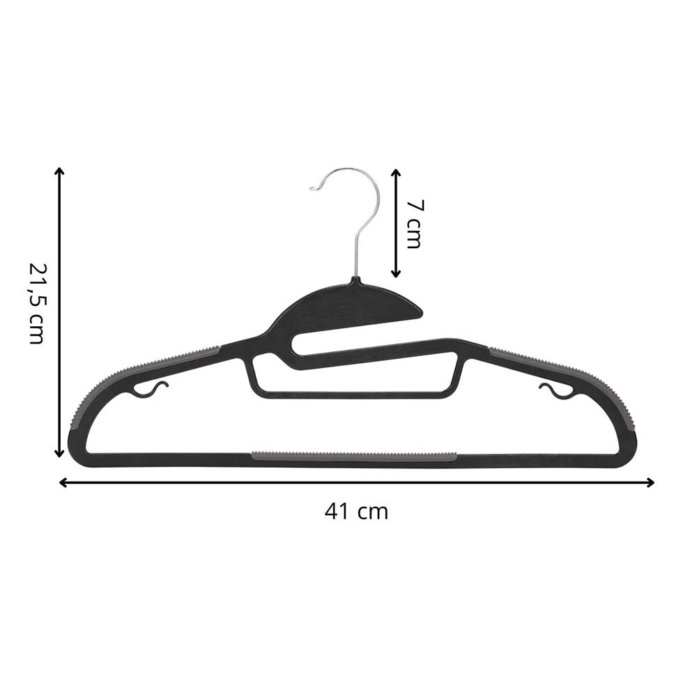 Set de 30 de umerase antiderapante pentru haine, din PE, cu carlig metalic rotativ, 41 cm, negru si gri
