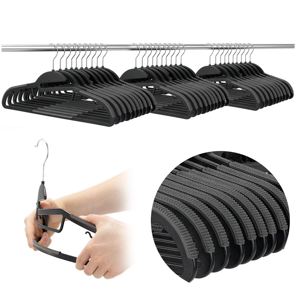 Set de 30 de umerase antiderapante pentru haine, din PE, cu carlig metalic rotativ, 41 cm, negru si gri