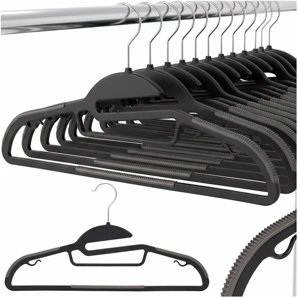 Set de 30 de umerase antiderapante pentru haine, din PE, cu carlig metalic rotativ, 41 cm, negru si gri
