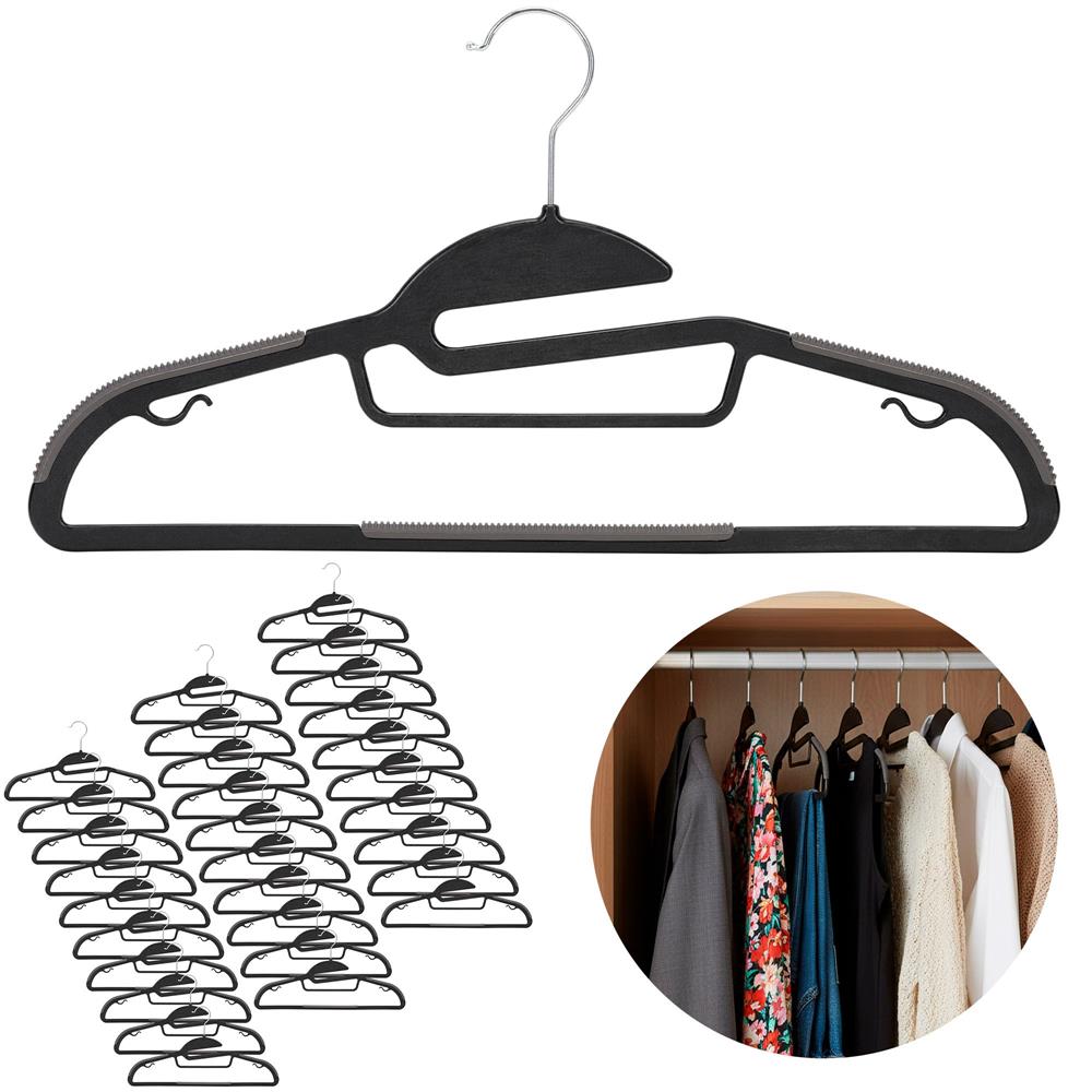 Set de 30 de umerase antiderapante pentru haine, din PE, cu carlig metalic rotativ, 41 cm, negru si gri