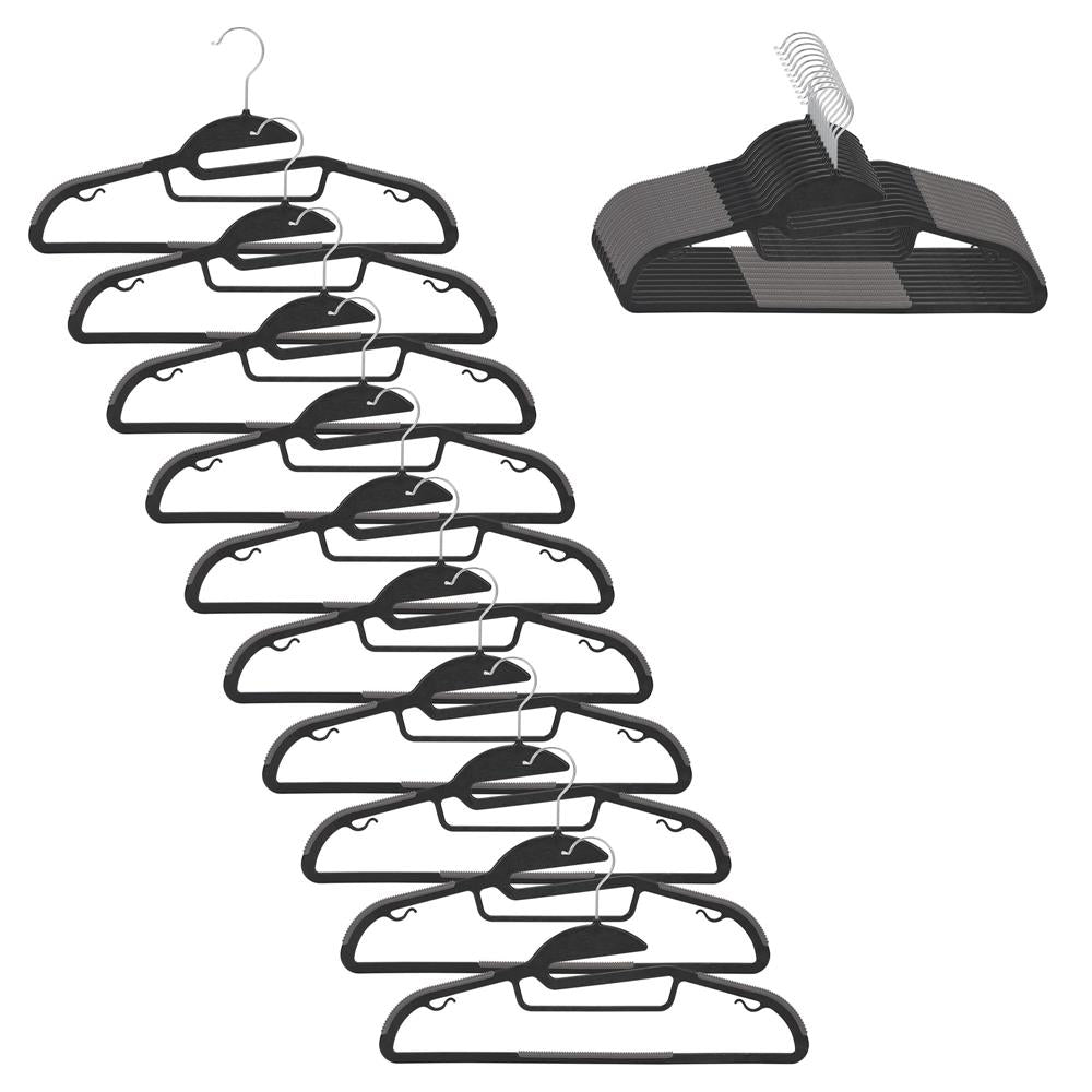 Set de 20 de umerase antiderapante pentru haine, din PE, cu carlig metalic rotativ, 41 cm, negru si gri