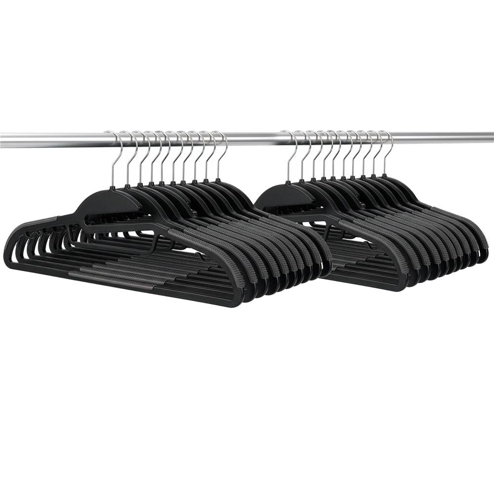 Set de 20 de umerase antiderapante pentru haine, din PE, cu carlig metalic rotativ, 41 cm, negru si gri