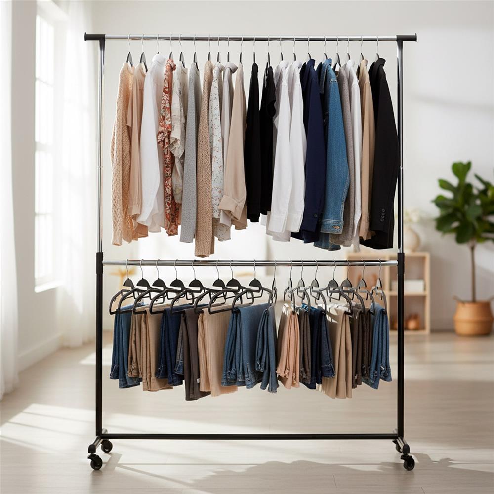 Set de 20 de umerase antiderapante pentru haine, din PE, cu carlig metalic rotativ, 41 cm, negru si gri