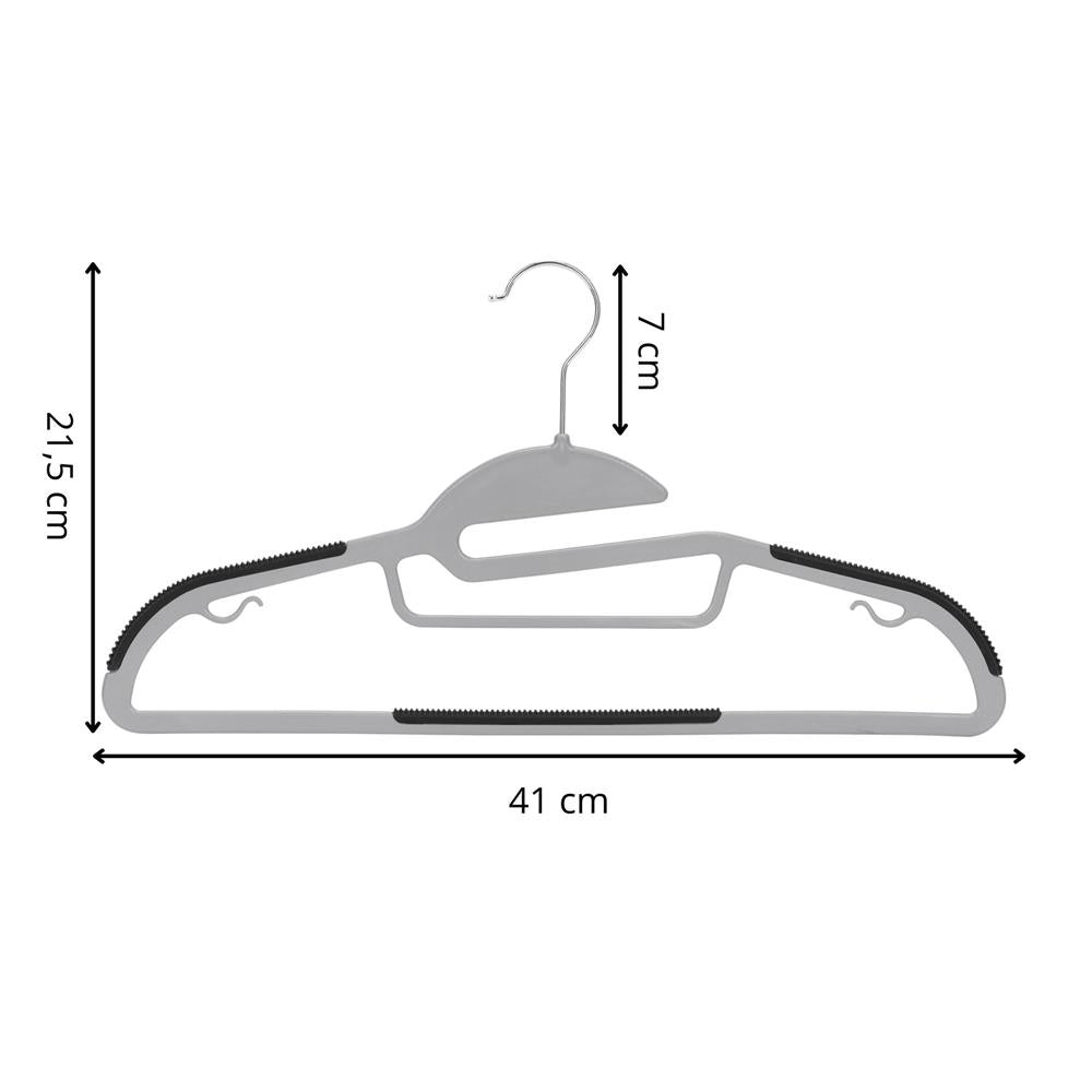 Set de 30 de umerase antiderapante pentru haine, din PE, cu carlig metalic rotativ, 41 cm, gri si negru