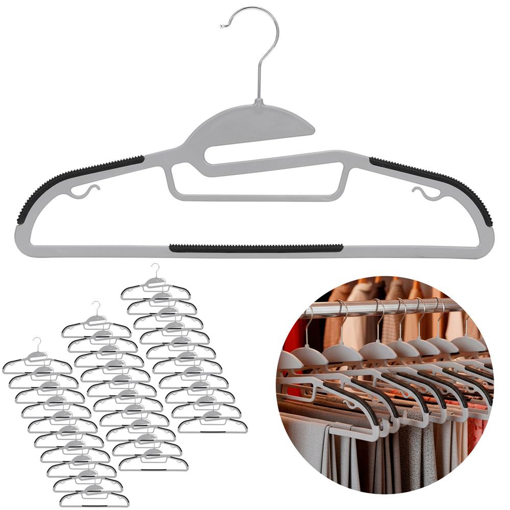 Set de 30 de umerase antiderapante pentru haine, din PE, cu carlig metalic rotativ, 41 cm, gri si negru