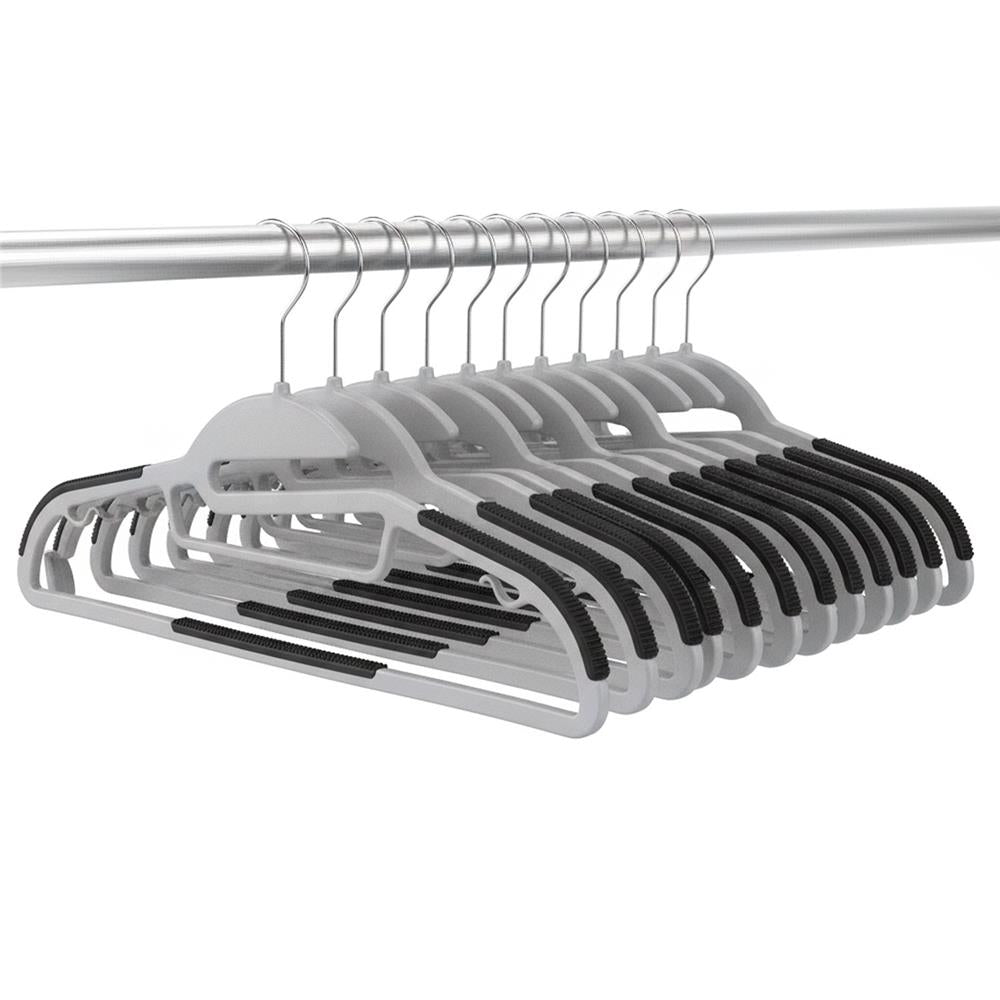 Set de 30 de umerase antiderapante pentru haine, din PE, cu carlig metalic rotativ, 41 cm, gri si negru