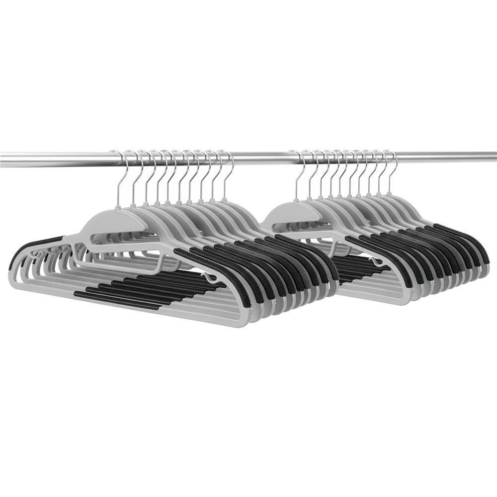 Set de 20 de umerase antiderapante pentru haine, din PE, cu carlig metalic rotativ, 41 cm, gri si negru