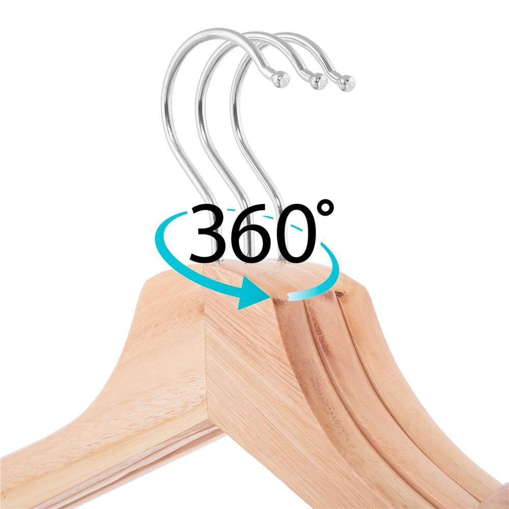 Set de 10 umerase din lemn cu carlig cromat rotativ, forma ergonomica, 43x21 cm, maro natur