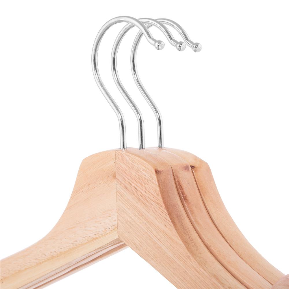 Set de 10 umerase din lemn cu carlig cromat rotativ, forma ergonomica, 43x21 cm, maro natur
