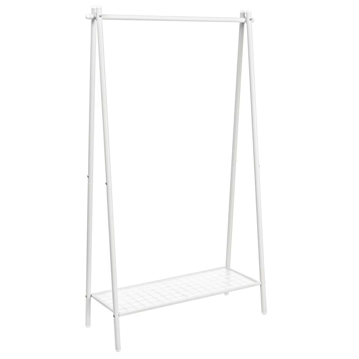 SONGMICS Suport haine cu bara si raft inferior, cadru metalic, 93x34x153 cm, alb