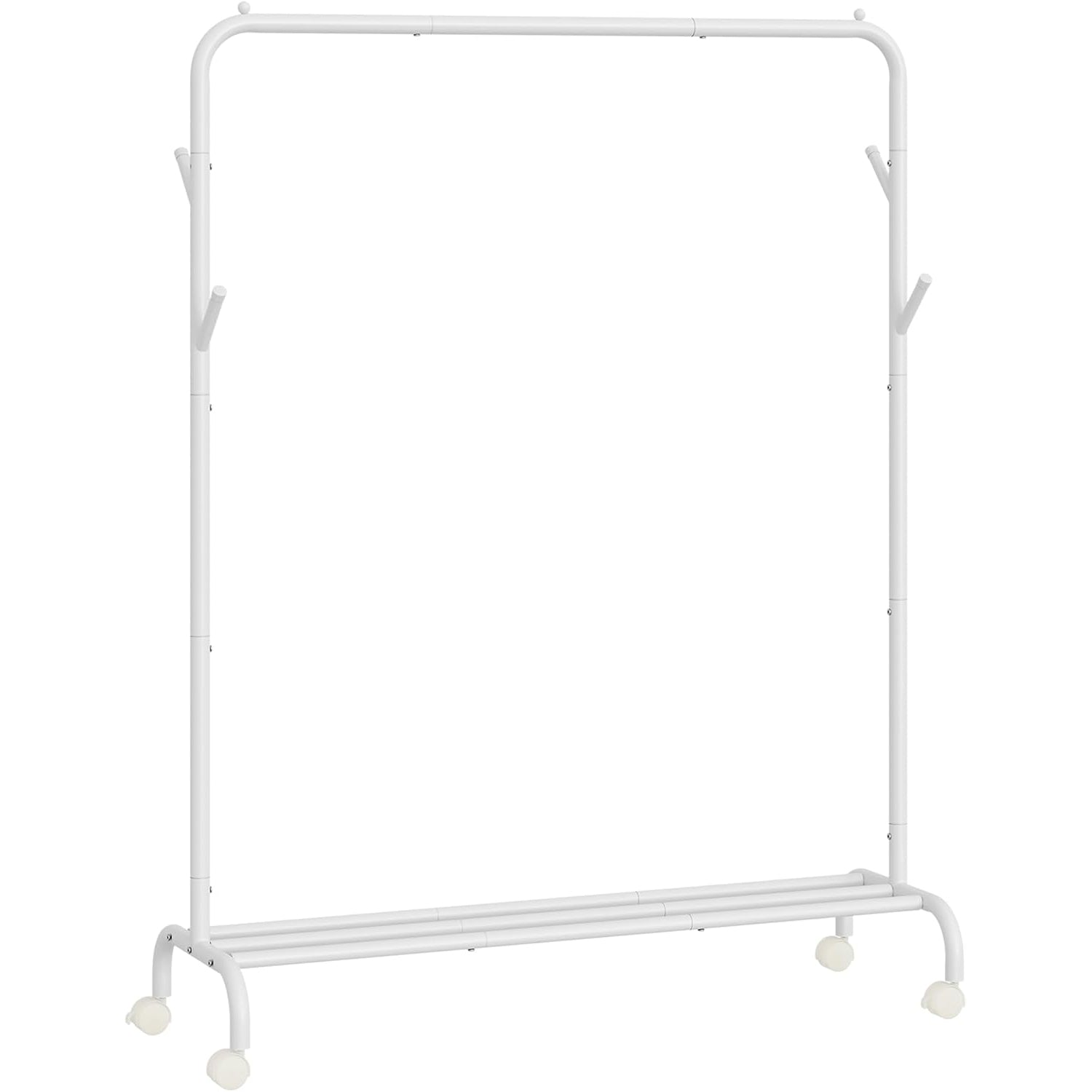 SONGMICS Suport haine metalic cu roti si raft inferior, stil industrial, 103x41x155 cm, alb