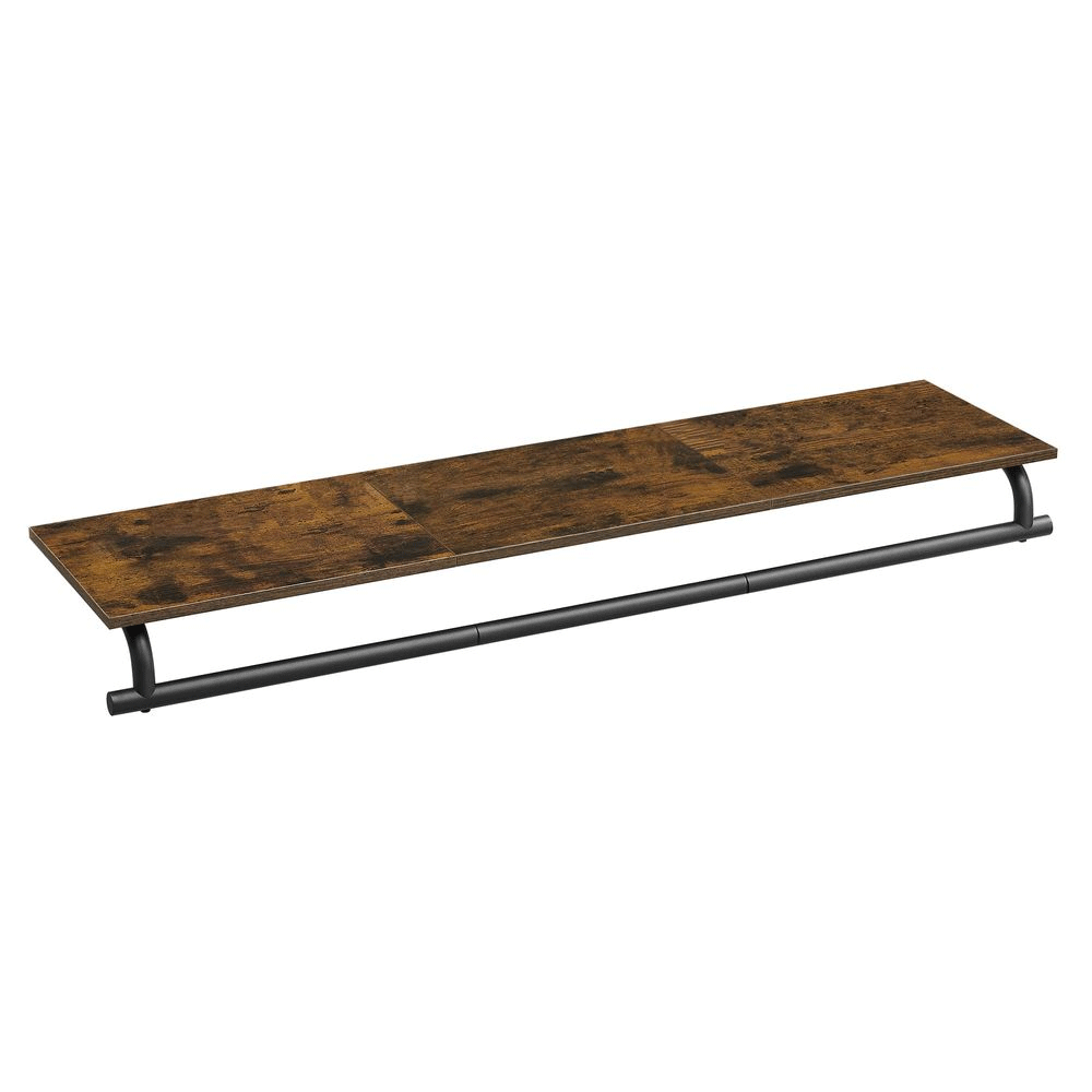 SONGMICS Cuier cu montaj pe perete cu bara pentru umerase si raft, capacitate 60 kg, stil industrial, 109x28x13 cm, maro rustic