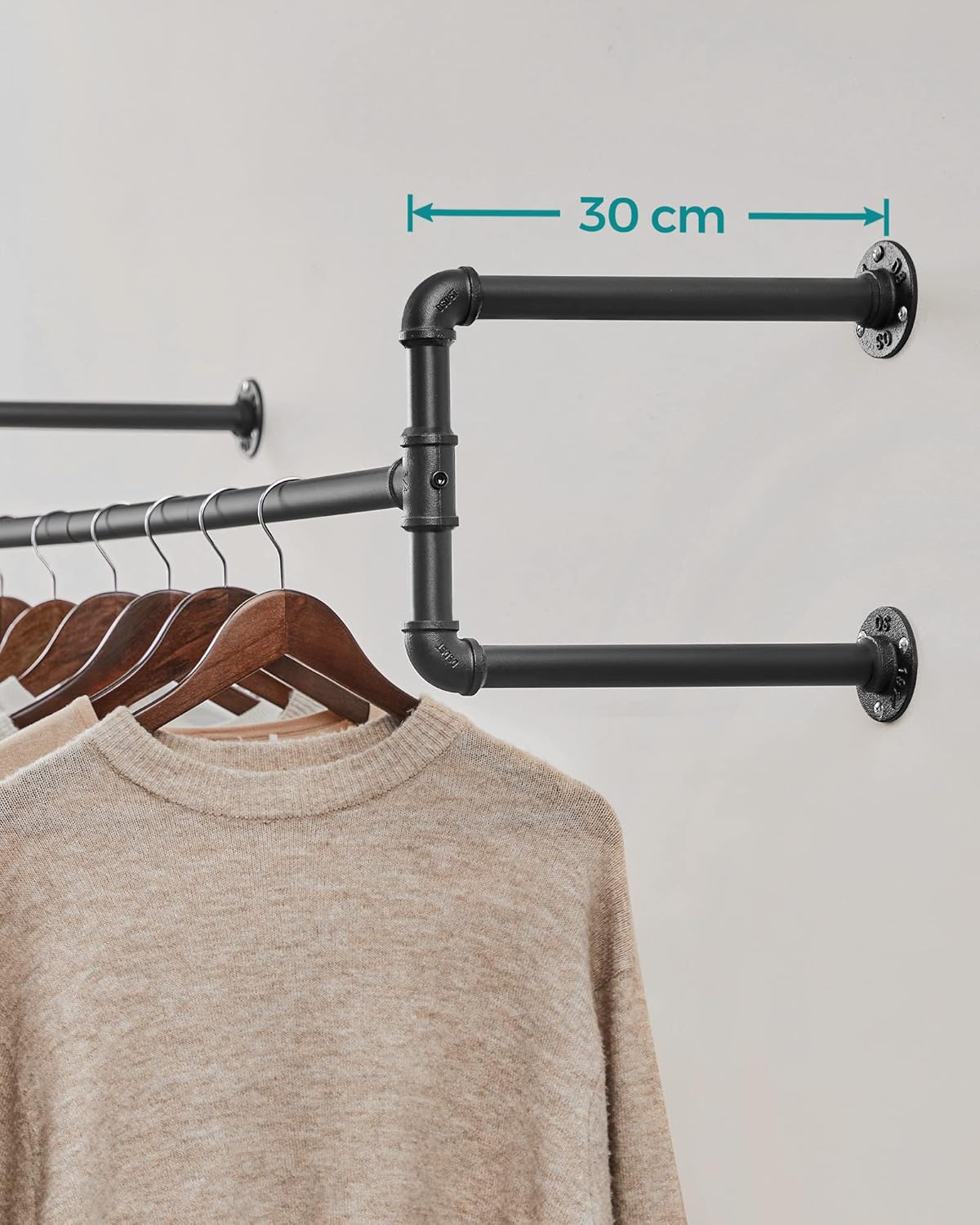 SONGMICS Sina metalica de agatat haine, montare pe perete, aspect industrial, 112x30x30cm, negru - 4