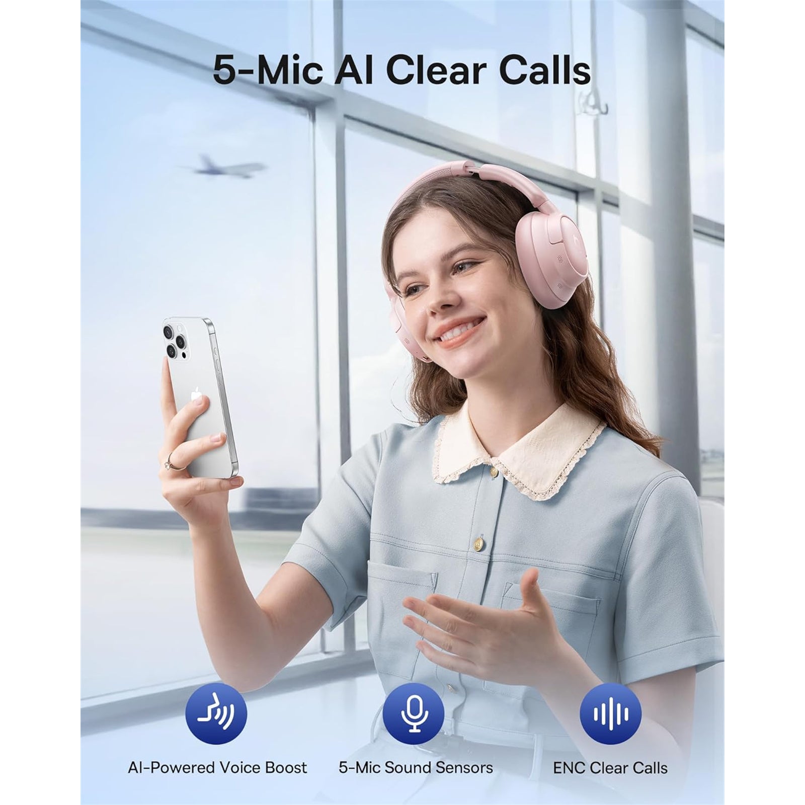 CASTI Baseus Inspire BH1, Wireless Noise Cancelling Headphones OS, pt smartphone, over-ear, sunet Hi-Res, microfon pe casca, conectare prin Bluetooth 5.0, roz "A0203704" (timbru verde 0.18 lei) - 6932172698584