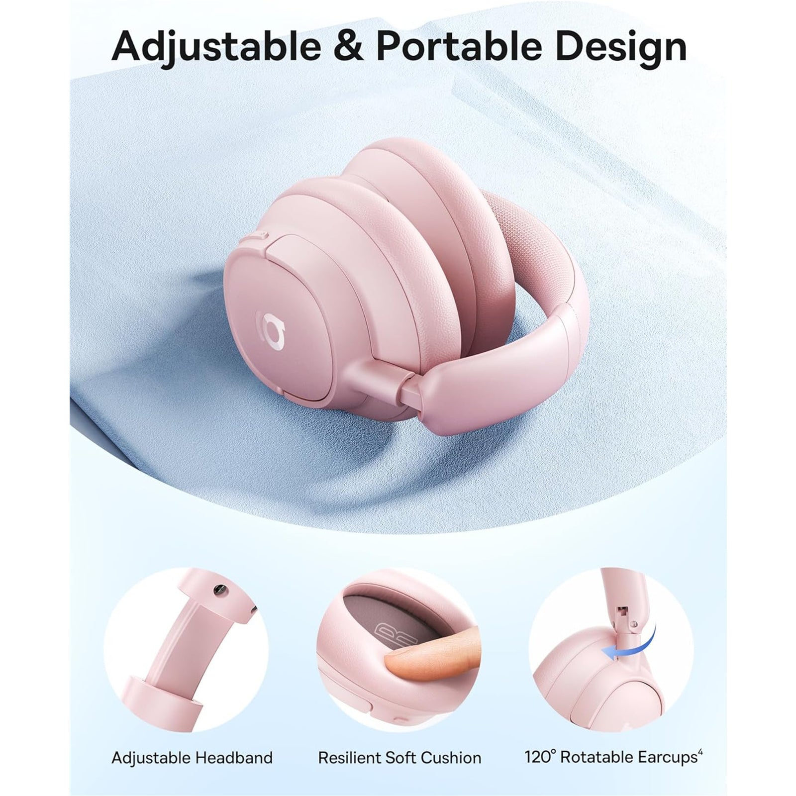 CASTI Baseus Inspire BH1, Wireless Noise Cancelling Headphones OS, pt smartphone, over-ear, sunet Hi-Res, microfon pe casca, conectare prin Bluetooth 5.0, roz "A0203704" (timbru verde 0.18 lei) - 6932172698584