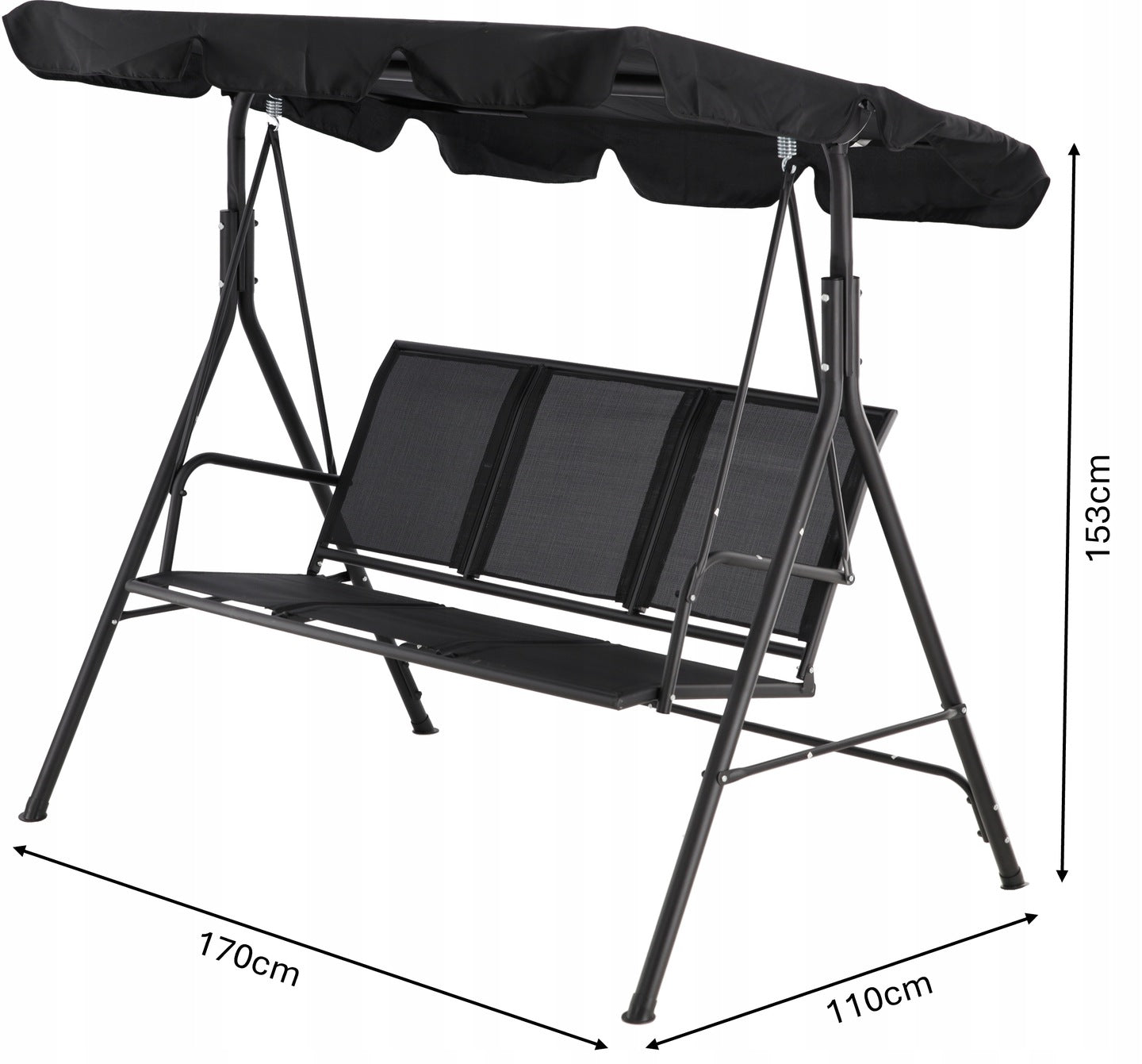 Leagan balansoar gradina Sersimo Textilene, 3 locuri, 260kg, negru