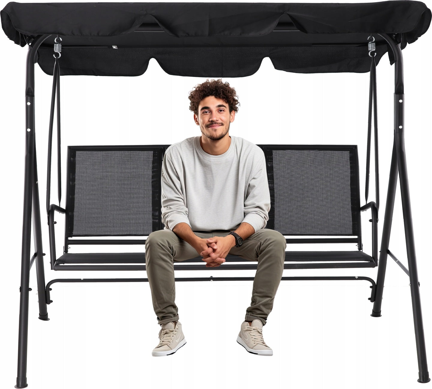 Leagan balansoar gradina Sersimo Textilene, 3 locuri, 260kg, negru