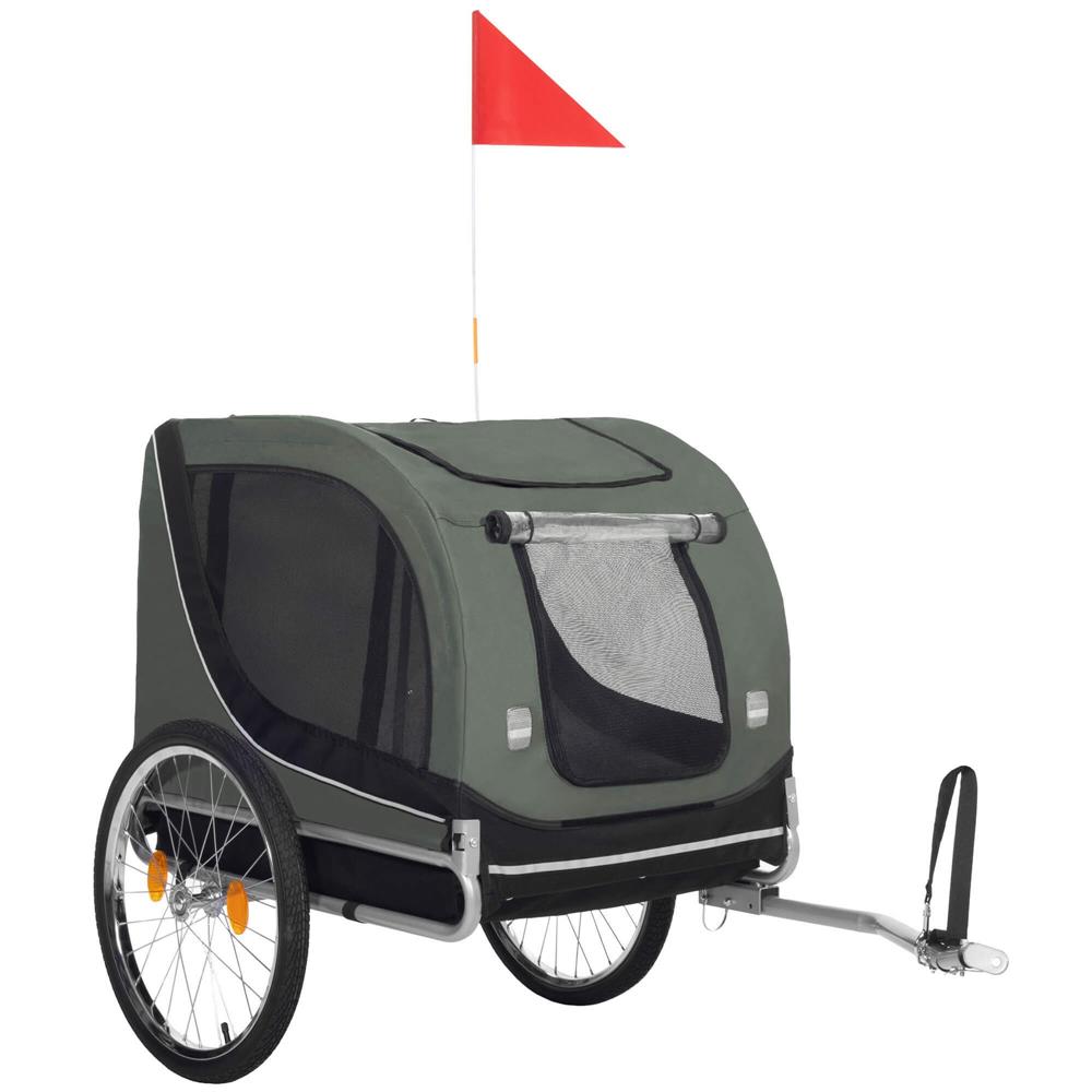 Remorca bicicleta pentru transport animale, cu acoperis impermeabil, maxim 40 kg, verde si negru