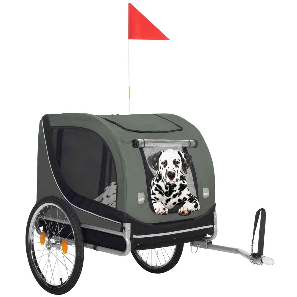 Remorca bicicleta pentru transport animale, cu acoperis impermeabil, maxim 40 kg, verde si negru