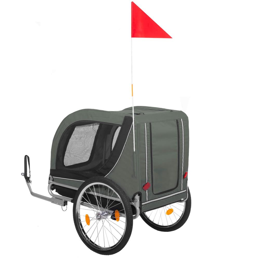 Remorca bicicleta pentru transport animale, cu acoperis impermeabil, maxim 40 kg, verde si negru