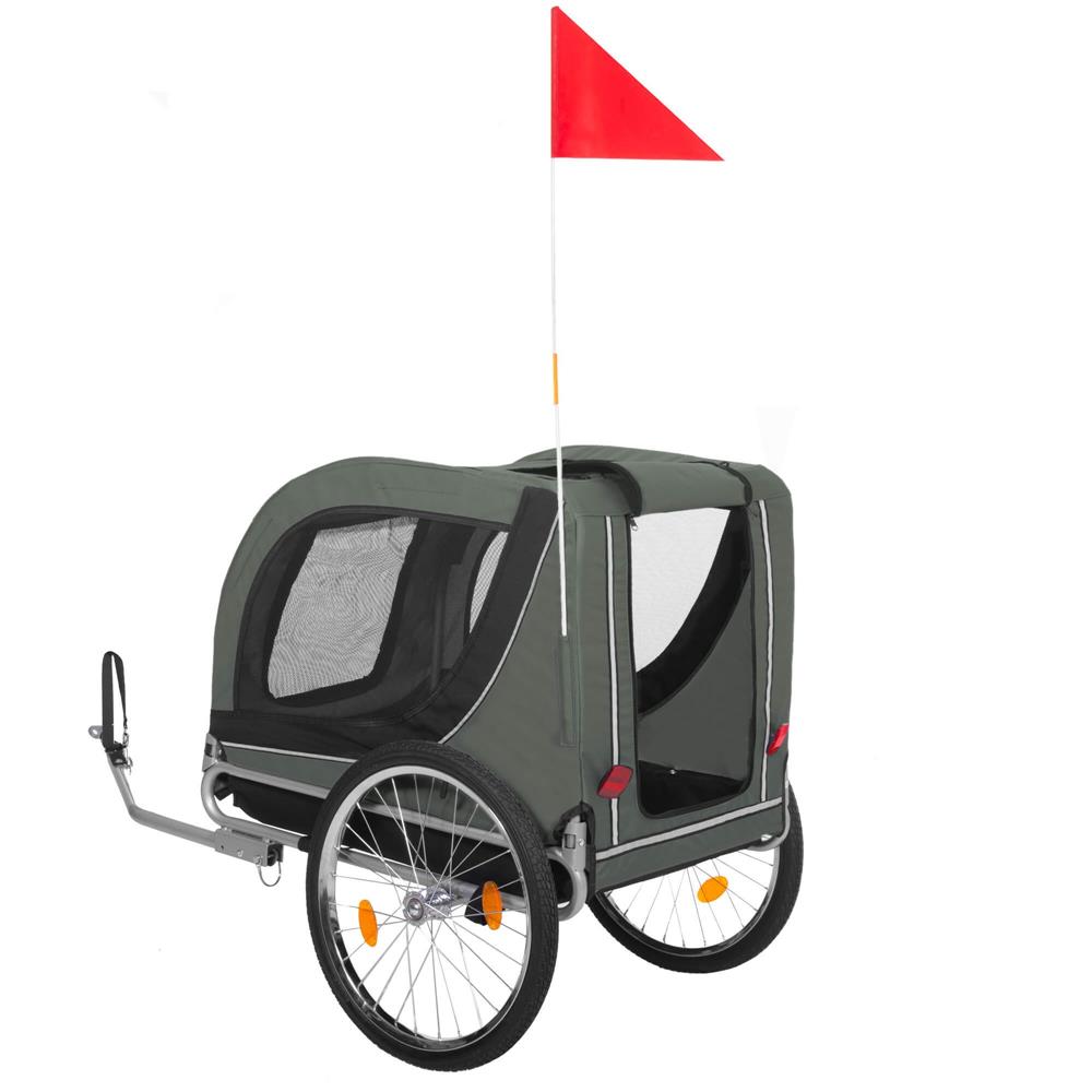Remorca bicicleta pentru transport animale, cu acoperis impermeabil, maxim 40 kg, verde si negru