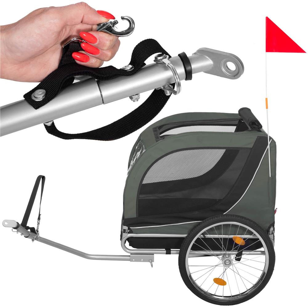 Remorca bicicleta pentru transport animale, cu acoperis impermeabil, maxim 40 kg, verde si negru