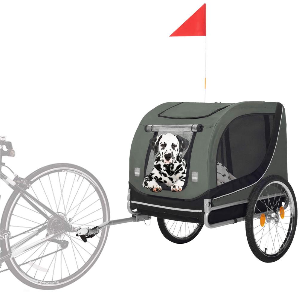 Remorca bicicleta pentru transport animale, cu acoperis impermeabil, maxim 40 kg, verde si negru