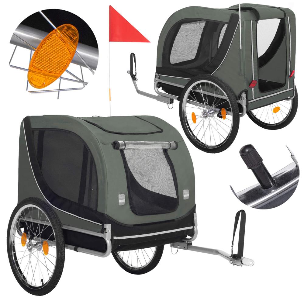 Remorca bicicleta pentru transport animale, cu acoperis impermeabil, maxim 40 kg, verde si negru
