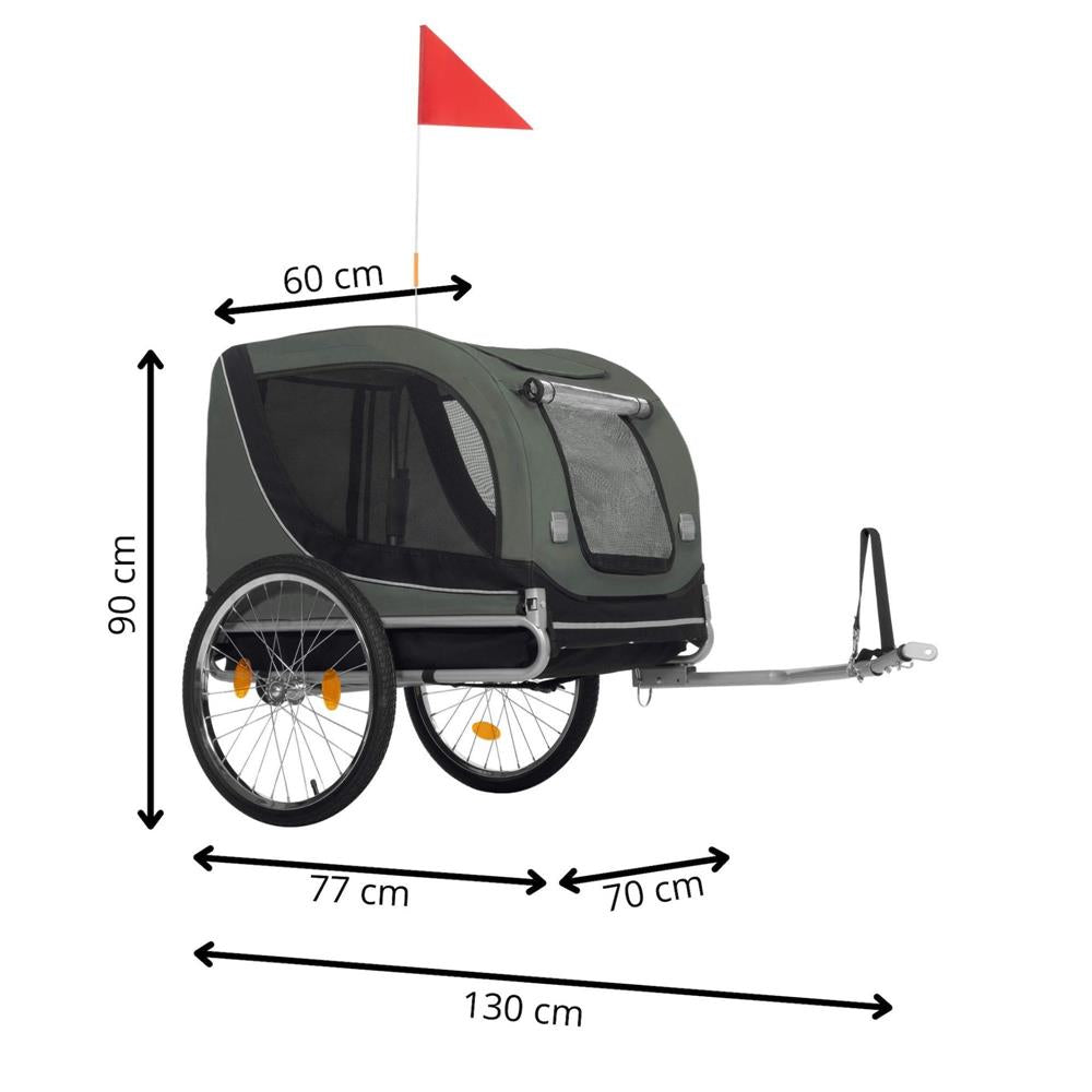 Remorca bicicleta pentru transport animale, cu acoperis impermeabil, maxim 40 kg, verde si negru