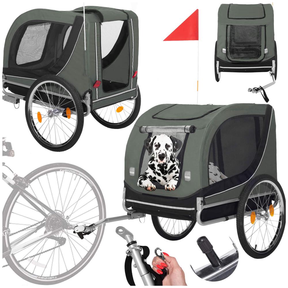 Remorca bicicleta pentru transport animale, cu acoperis impermeabil, maxim 40 kg, verde si negru