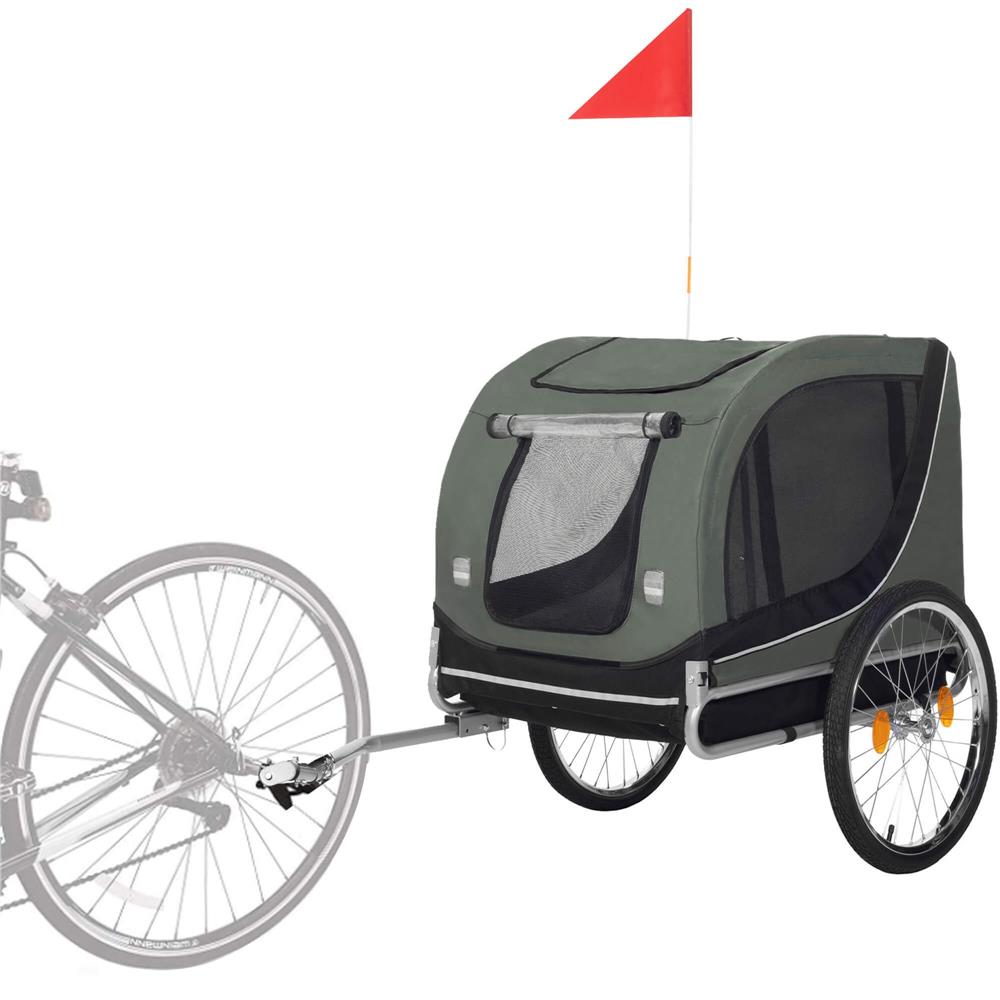 Remorca bicicleta pentru transport animale, cu acoperis impermeabil, maxim 40 kg, verde si negru
