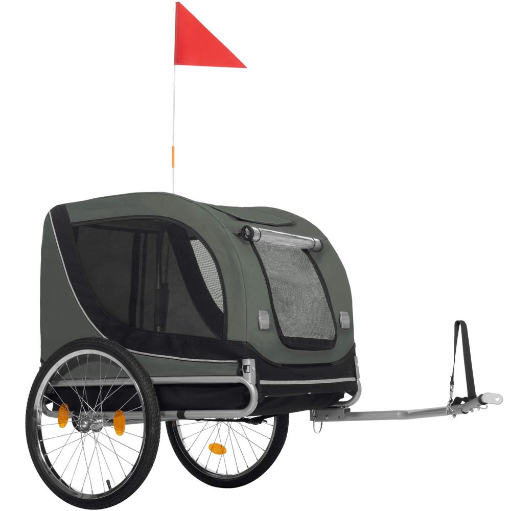 Remorca bicicleta pentru transport animale, cu acoperis impermeabil, maxim 40 kg, verde si negru