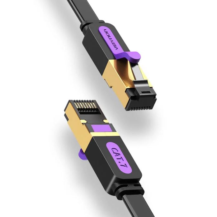 Patch Cord STP Vention, Cat. 7, 0.5m, flat cable, conductor cupru, viteza max transfer 10 Gbps, invelis PVC, negru, "ICABD" - 6922794729803