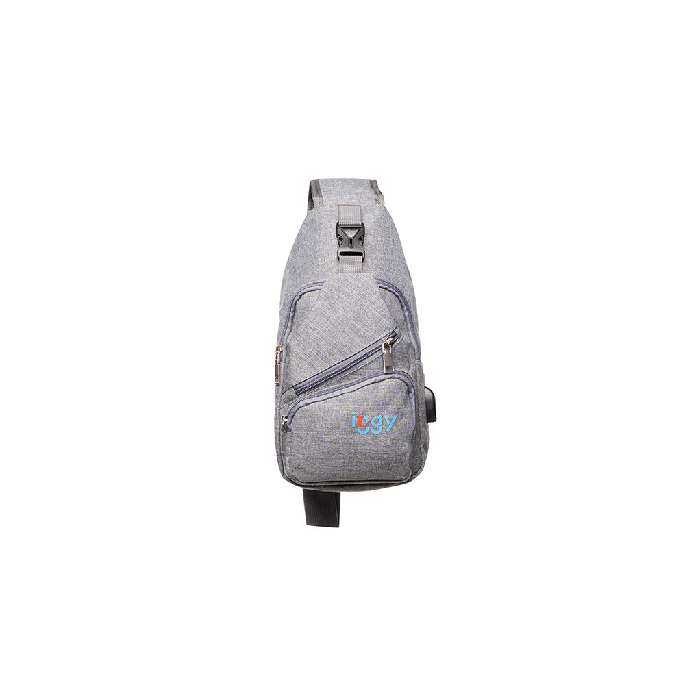 RUCSAC Sling Iggy, polyester,1 bretea, 1 compartiment principal,2 compartimente frontale, 32x16x6.9cm, mufa USB incarcare+cablu, gri, "IGSL-SLING-GY"