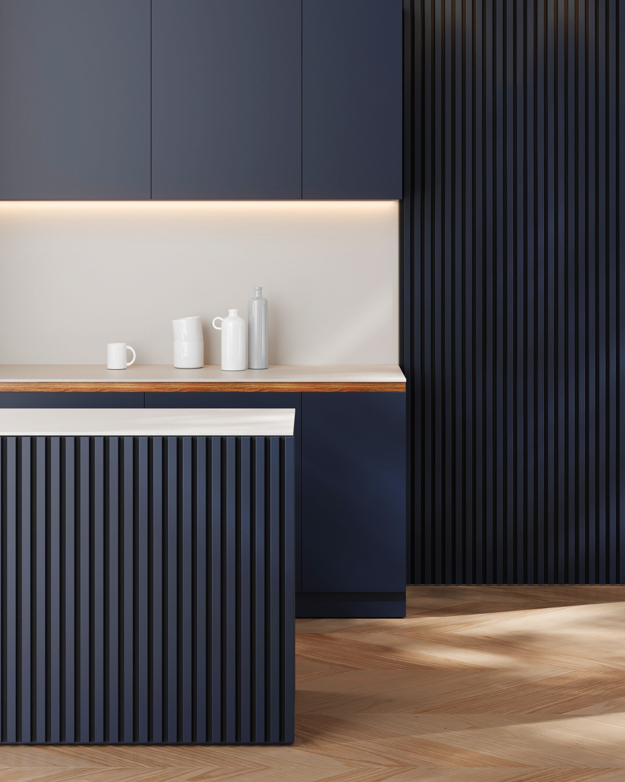 Riflaj MDF decorativ LDA PREMIUM de tip Panou Acustic, Indigo, 260x40 cm
