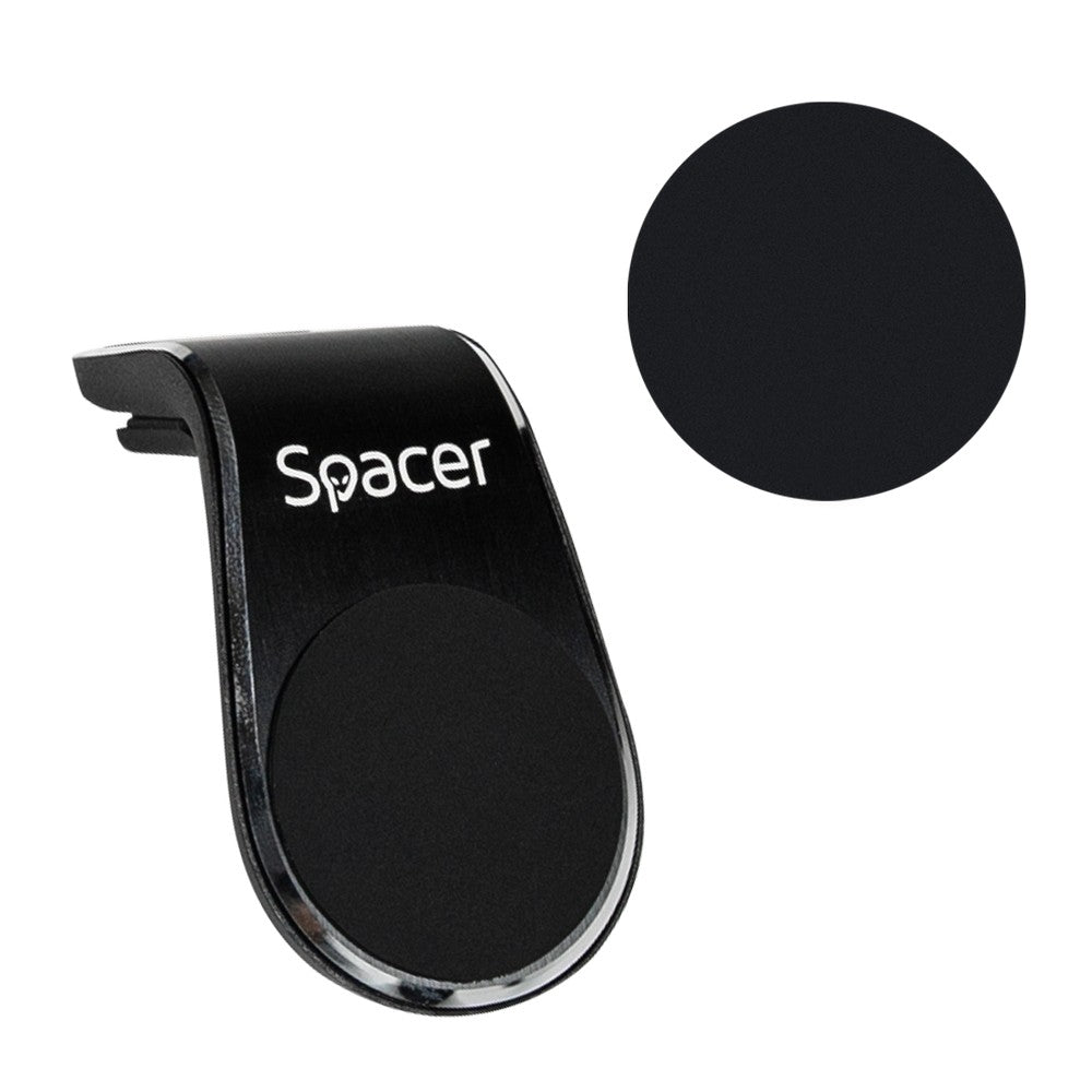 SUPORT auto SPACER pt. SmartPhone, fixare in grilaj bord, prindere magnetica telefon 360 grade, black, "SPT-MGN"